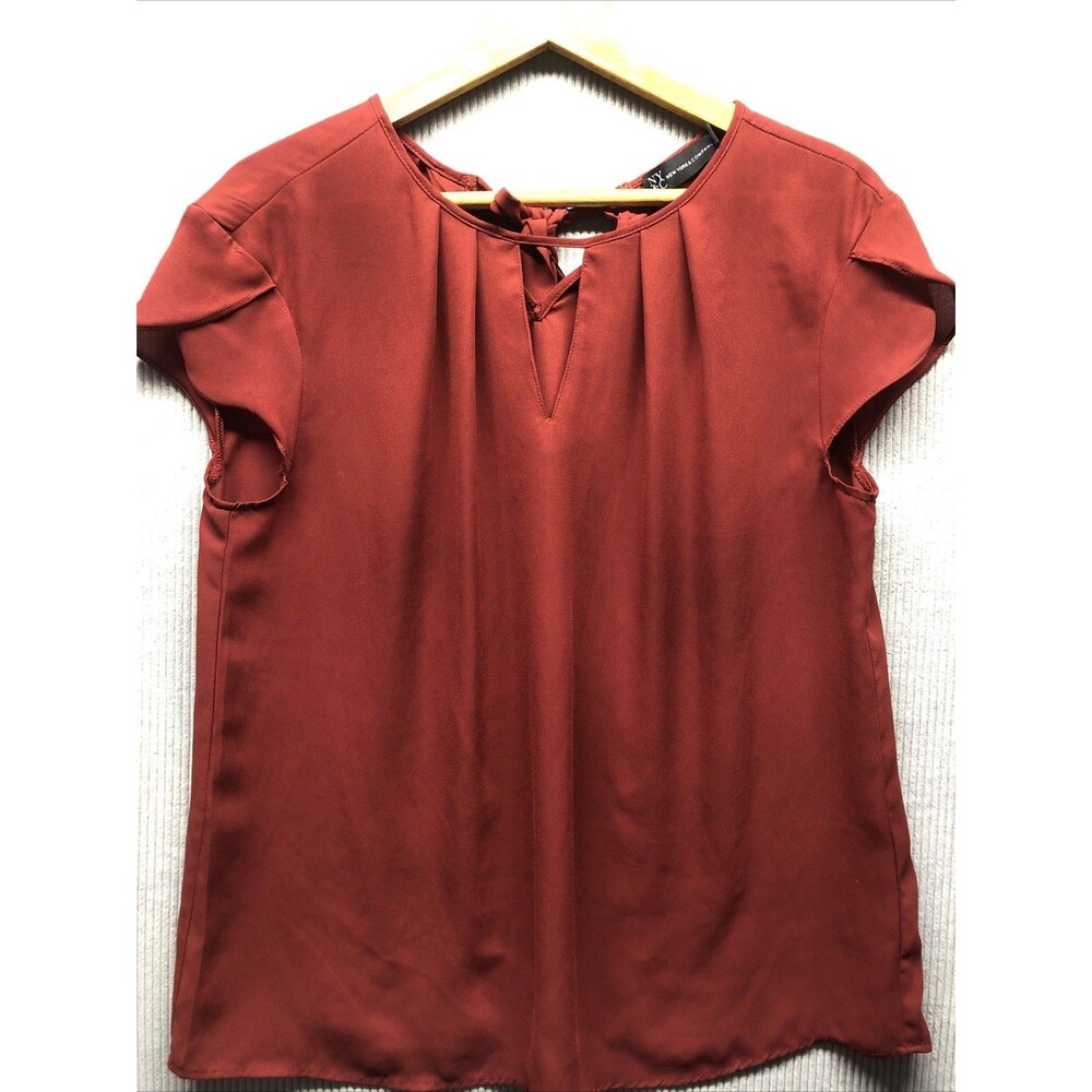 New York And Company Blouse Size Large Rust Color Cap Tulip Sleeve Tie Neckline
